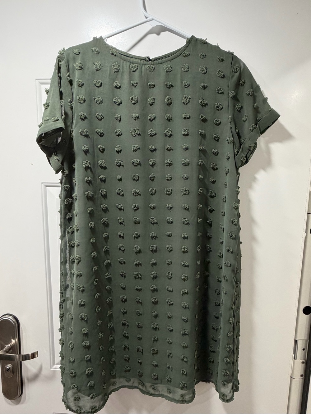 SHEIN Olive Green Textured Pom Short Sleeve Mini Dress